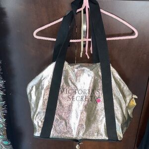 Victoria's Secret Shiny GOLD Tote with Black Straps